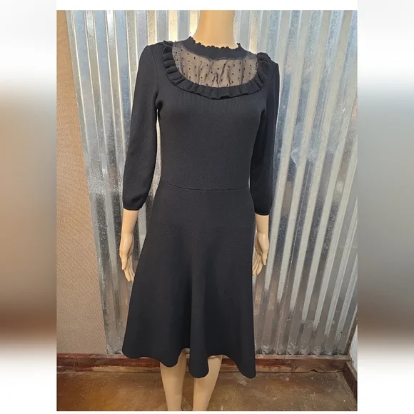 Draper James Black Long Sleeve Dress with Sheer Neckline - Picture 2 of 9